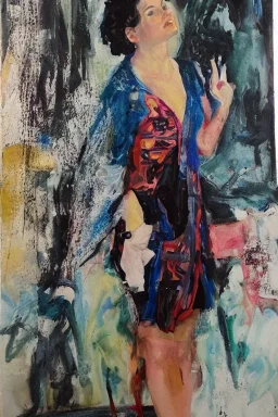 Full body portrait, painting, medium shot lady style of Desperately Seeking Susan