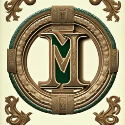 letter M, laurel wreath, roman style