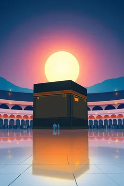 An image of the Holy Kaaba at sunset in 8K resolution thin lines draw