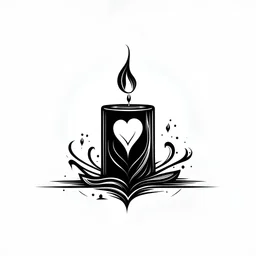 black and white illustration heart shape candle simple clean line