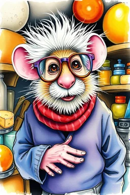 SKETCH WATERCOLOR PASTEL COLOURS - “Mr. Whiskers McStreusel crazy old mouse inside his magic cheese shop, a wiry fellow with wild white hair and glasses so large they practically covered his whole face.”