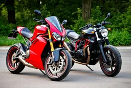 a new Ducati motorcycle next to a lowrider motorcycle