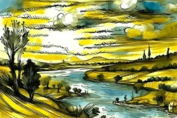 watercolor ,landscape, detailed, colorize, white background, in the style of Vincent Van Gogh