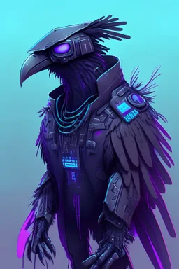 Cartoon Cyberpunk anthropomorphic Raven, clean, ultra detailed, no blur