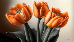 Realistic drawing of orange tulips.