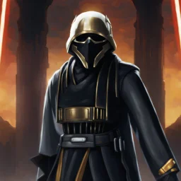 star wars bald male corellian jedi pilot wearing black and gunmetal grey old republic armored robes with gold trim, alone, battle-ready Jedi Master defending a ruined ancient city surrounded by golden light, centered head and shoulders portrait, hyperdetailed, dynamic lighting, hyperdetailed background, 8k resolution, volumetric lighting, light skin, fully symmetric details