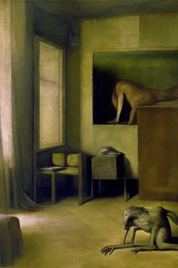 a chimera in a liminal room depicted by balthus