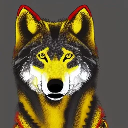 Black red and yellow wolf