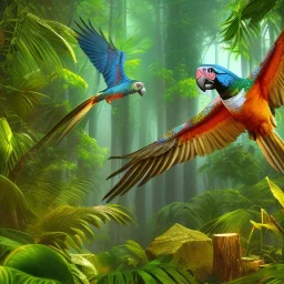 parrot full body flying jungle background