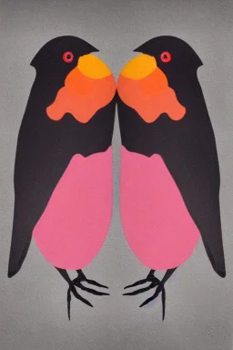 Gemini zodiac sign, crows, pink, orange, grey, hyper realistic