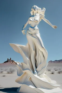 Marylin Monroe sculpture by Canova in the desert with liin standing