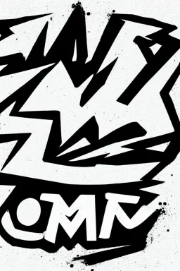 Write: ZOMAC, Logo, in Style of Rock Bands, Black on White, Blue outlines, glowing