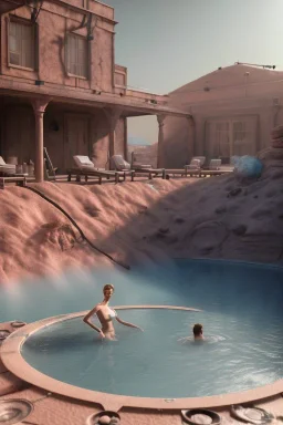 therme auf dem mars,dust, dampf, blaues wasser, hamam,full body, high detailed,unreal engine, octane render, photo realistic