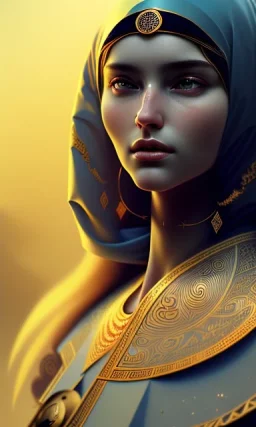 Arabic poet , cute, beautiful, long hair, wavy hair, black eyes,throat,Arab cloak، head and shoulders portrait, cinematic, 8k, resolution concept art portrait by Greg Rutkowski, Artgerm, WLOP, Alphonse Mucha dynamic lighting hyperdetailed intricately detailed