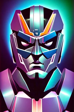 Fotoretrato de un transformer de 1980, debe ser algo decadente. Vibrante en colores, solo su cara es un retrato. Megatron, optimus prime. Animé.