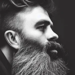 moody charcoal side profile portrait of a bearded man, smudged charcoal, side on profile, charcoal portrait, artistic black and white profile portrait, delicate, highly detailed, chiaroscuro, beautiful composition, delicate arrangement, aesthetic, soft lighting, tender