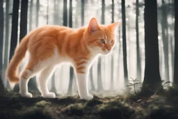 orange cat with white legs in double exposure of forest, silhouette --ar 2:3 --s 200 --v 6