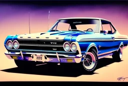 a true-to-life 1967 Ford Falcon XR GT, centered, intricate, extreme detailed, photorealism, center view, city background, pivot on ford, pen and color marker, painting by cheryl kelley