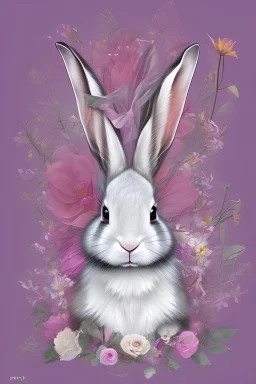 A rabbit with a flower on the background