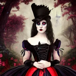 portrait of a goth alice in wonderland and chesire cat, 8k resolution, high-quality, fine-detail, color, intricate, realistic, sharp, crisp, digital art, detailed matte, volumetric lighting, illustration, octane render, brian froud, howard lyon, Anne Dittman, Anne Stokes, Lisa Parker, Selina French