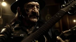 4k full realism. Details maximum. Lemmy kilmister joue de la basse en enfer