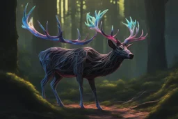 Shadow symbiote in 8k realistic anime drawing style, neon crystal antlers deer, human model, close picture, fantasy Deer them, intricate details, highly detailed, high details, detailed portrait, masterpiece,ultra detailed, ultra quality