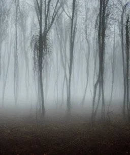 christmas tree in a misty swamp