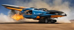 A national geographic award winning photograph of a military fighter jet station wagon wasp hybrid designed by volkswagen only one vehicle per image painted metallic orange traveling at a high rate of speed, jet intake off of front center of vehicle and jet exhaust out the rear with bright blue flame