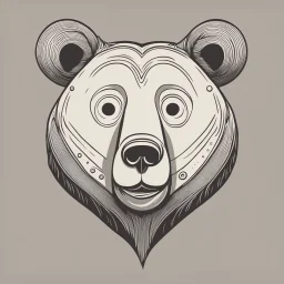 funny bear head from profile, simplified 70's cartoon style, monochromatic letterpress technique