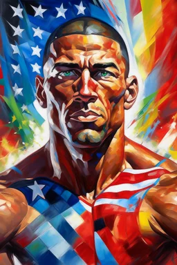 an expressive painting of the Olympic flag and the American fwe might see a companion with features of absolute strength and determination, blended with warmth and deep faith. Perhaps his face expresses wisdom and courage, with eyes radiating confidence and faith.