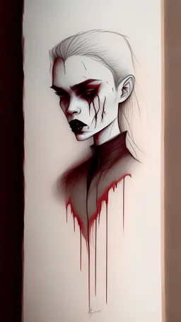 vampire drawing, minimalistic style, natural colors, blood, graphite pencils