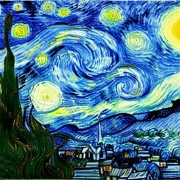 Drawing of the sea at night Vincent van Gogh style