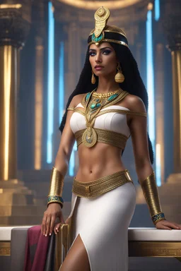 Cleopatra ((masterpiece)), (ethereal beauty:1.3), iconic asp headpiece, (historically accurate attire:1.4), kohl-lined eyes, (intricate gold jewelry:1.3), UHD, 64K, hyperrealistic, vivid colors, atmospheric godrays, (glow effects:1.2), 8K resolution, throne room background with hieroglyphics, HDR depth, 4K ultra detail, commanding regal aura, real photo