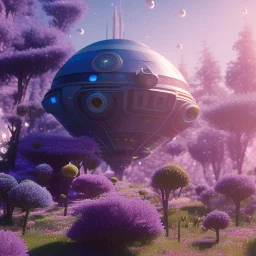 Spaceship landed on futuristic planet, sunny day. clear blue sky, cascade, flowers. Elegant. Extremely detailed. Award winning photography. Fantasy. 8k. Cinematic lighting. Photorealistic. Dynamic lighting. Imperial colors. Crisp quality. Unreal Engine. Colourful cinematic postprocessing. Pixar. VRay.