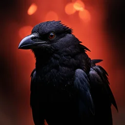 "Generate a high-resolution image of a very macabre crow. The scene should be set in dim, shadowy lighting, giving the atmosphere a dark and eerie feeling. The crow should have sinister, menacing features, with ragged feathers, sharp talons, and piercing eyes that glow faintly. Ensure that the background is ominous, perhaps with hints of fog or a moonlit graveyard, adding to the overall spooky ambiance. The entire image should convey a sense of dread and mystery." resolution 60k