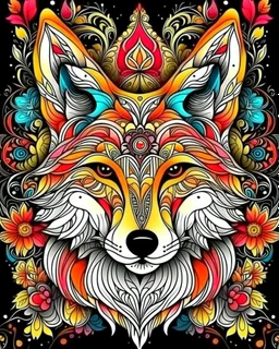 Eurasian wolf ANIMAL Book cover for Adults, mandala, flower, coloerfull