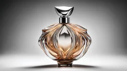 Imagine a perfume bottle that defies conventions and sparks the imagination. Picture a design so unique and captivating that it becomes a work of art, seamlessly blending aesthetics with fragrance. Conceptualize this extraordinary perfume bottle, focusing on an out-of-the-box and breathtakingly beautiful design - blink – and – you – miss – it detail, Shot on a Hasselblad high format camera with a 100mm lens. Unmistakable to a photograph. Cinematic lighting. --Chromatic Aberration
