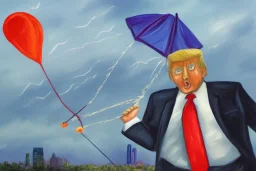 Painting, donald trump flying a kite in a rainstorm