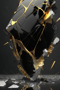 AI shattered glass marble black body gold mettalic art realisticv2 surrealism 4k resolution art