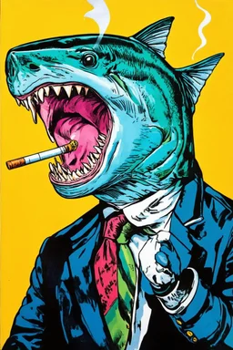 catfish with shark head smoking a ciggarrette in the style of warhol