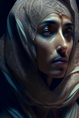 portrait of a arabian woman, fractal, intricate, elegant, highly detailed, digital photography, subsurface scattering, cinematic lighting, by jheronimus bosch and james jean and greg rutkowski