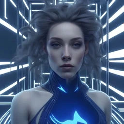 polaroid style, zbrush, octane render, 3D lightening, cyber nymph beautiful symmetrical face hair tied, lots of glossy organic textures, blue, details intricate, glossy, artstation, cinematic lightening surrealism, trending on artstation, hyperrealistic, windswept, dynamic motion, light reflections, cinematic volumetric lights, iridescent, tranlucent, sharp focus, epic, organic, baroque, rococo fractal, intricate, hyper detailed rococo fractal, epic, organic, botanic