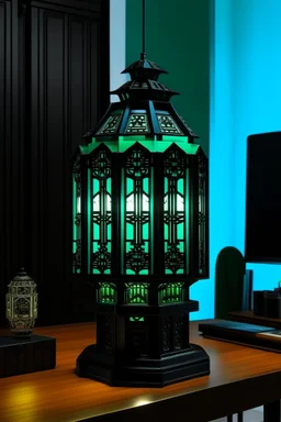 gaming table lamp inspired by palace, modern design, black and green color