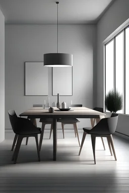 hyper realistic picture of a minimal dining room with modern forniture