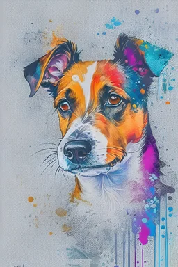 Abstract wet watercolour, portrait of a jack russell