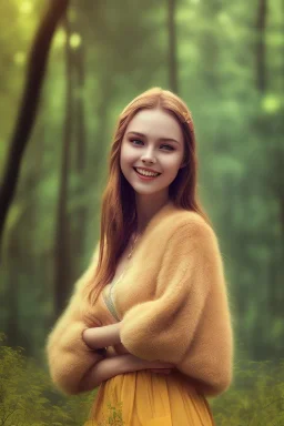 Beautiful smile of feminine girl in the forest in the 3PM in the afternoon ín 24K Resolutions, super HD, Professional PHOTOGRAPHY