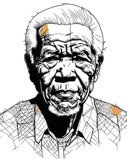 simple outlines art, bold outlines, clean and clear outlines, no tones color, no color, no detailed art, art full view, full body, wide angle, white background, Nelson Mandela