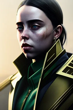 Billie Eilish, mask Dishonored 2, realistic, not to be distinguished from a photo, identical pupils, photorealistic illustration