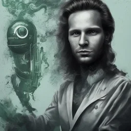 Portrait of matti nykänen as a hero working at Spotify office