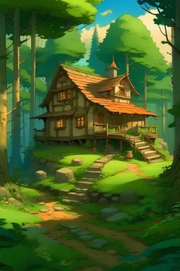 a little house in a forest, ghibli style